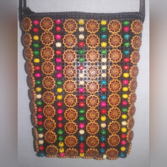 Vintage Crossbody Beaded Purse RARE Om Symbol Handmade Purse Cellphone Case HTF - Picture 11 of 12